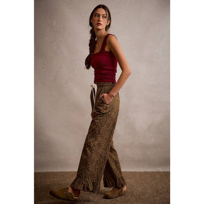Lacey Leopard Ruffle Hem Pants