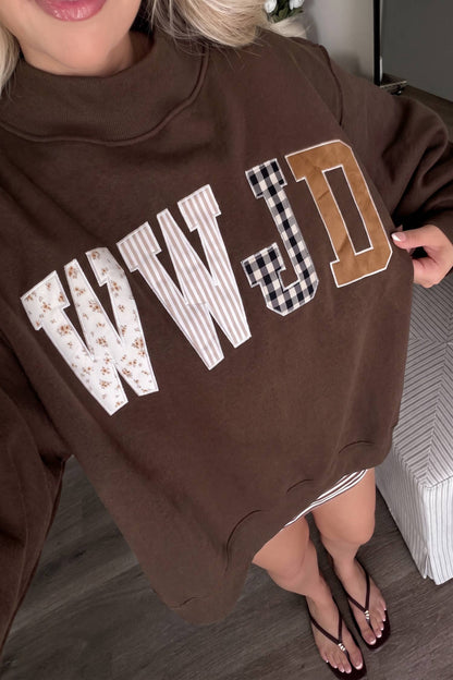 WWJD Embroidered Mock Neck Sweatshirt