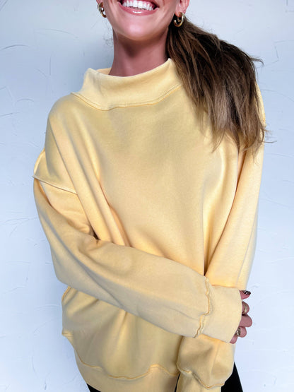 Oversized Mock Neck Sweatshirt  - Pale Yellow