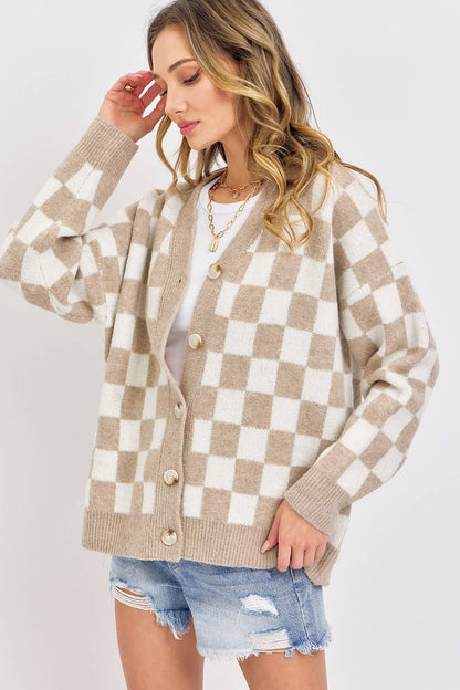 Everyday Cardigan | Beige Checkered