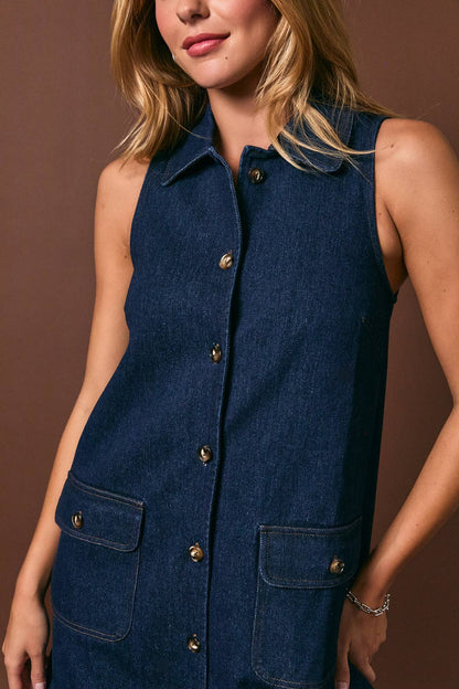 Collared Dark Denim Dress