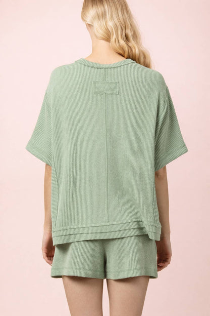 Ribbed Knit Comfy Top & Shorts Set