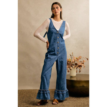Denim Ruffle Leg Romper
