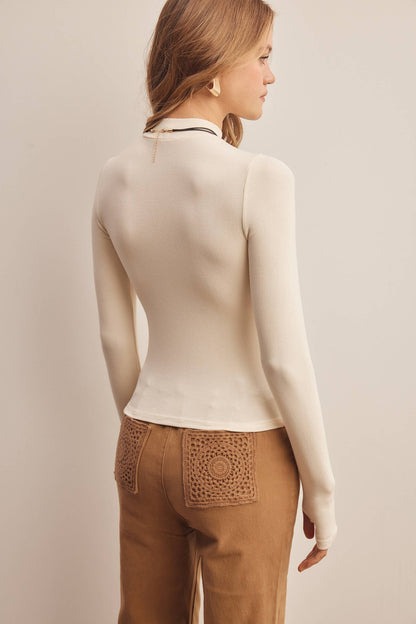 Stretch Ribbed Mock Neck Top