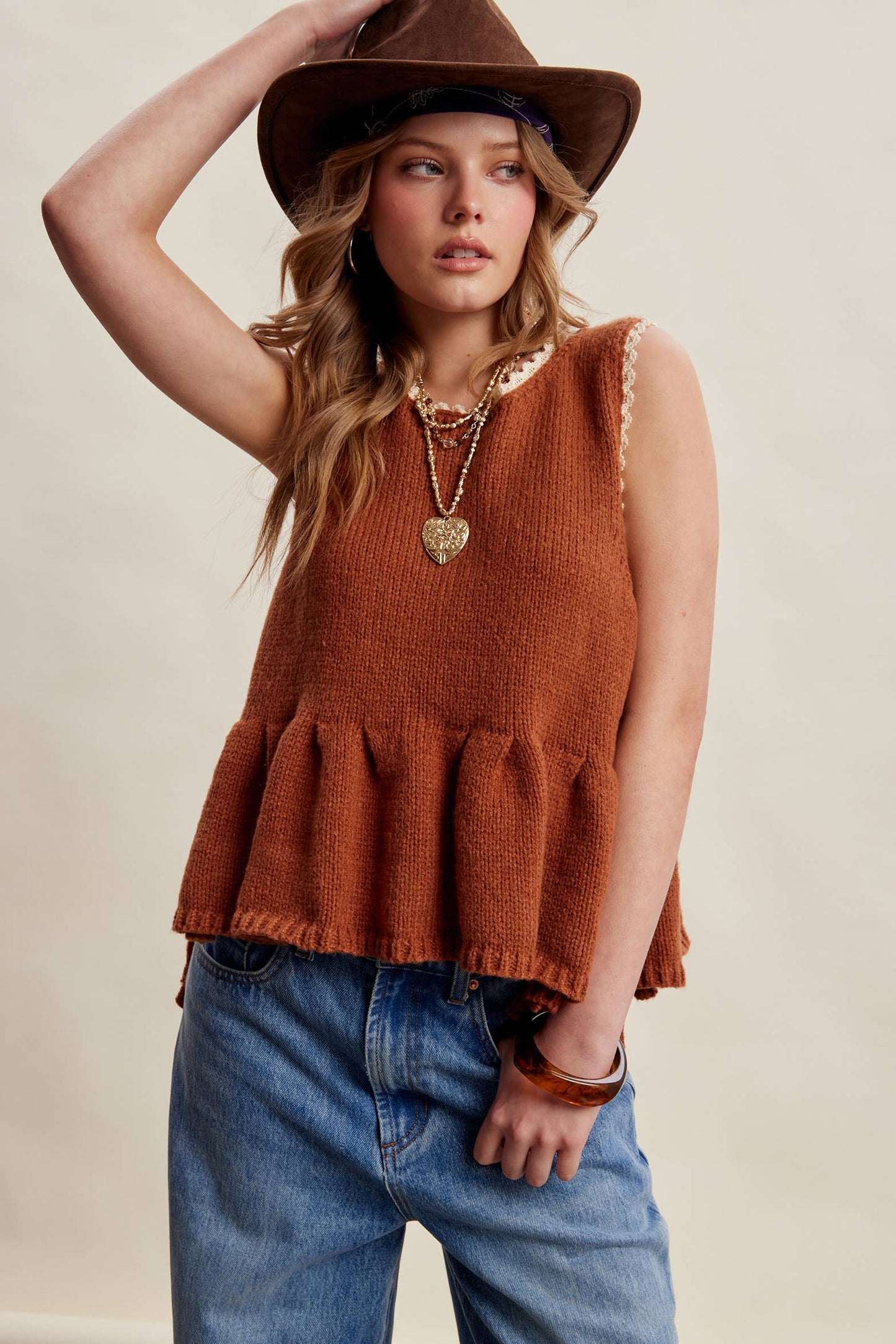 Lace Trim Peplum Top