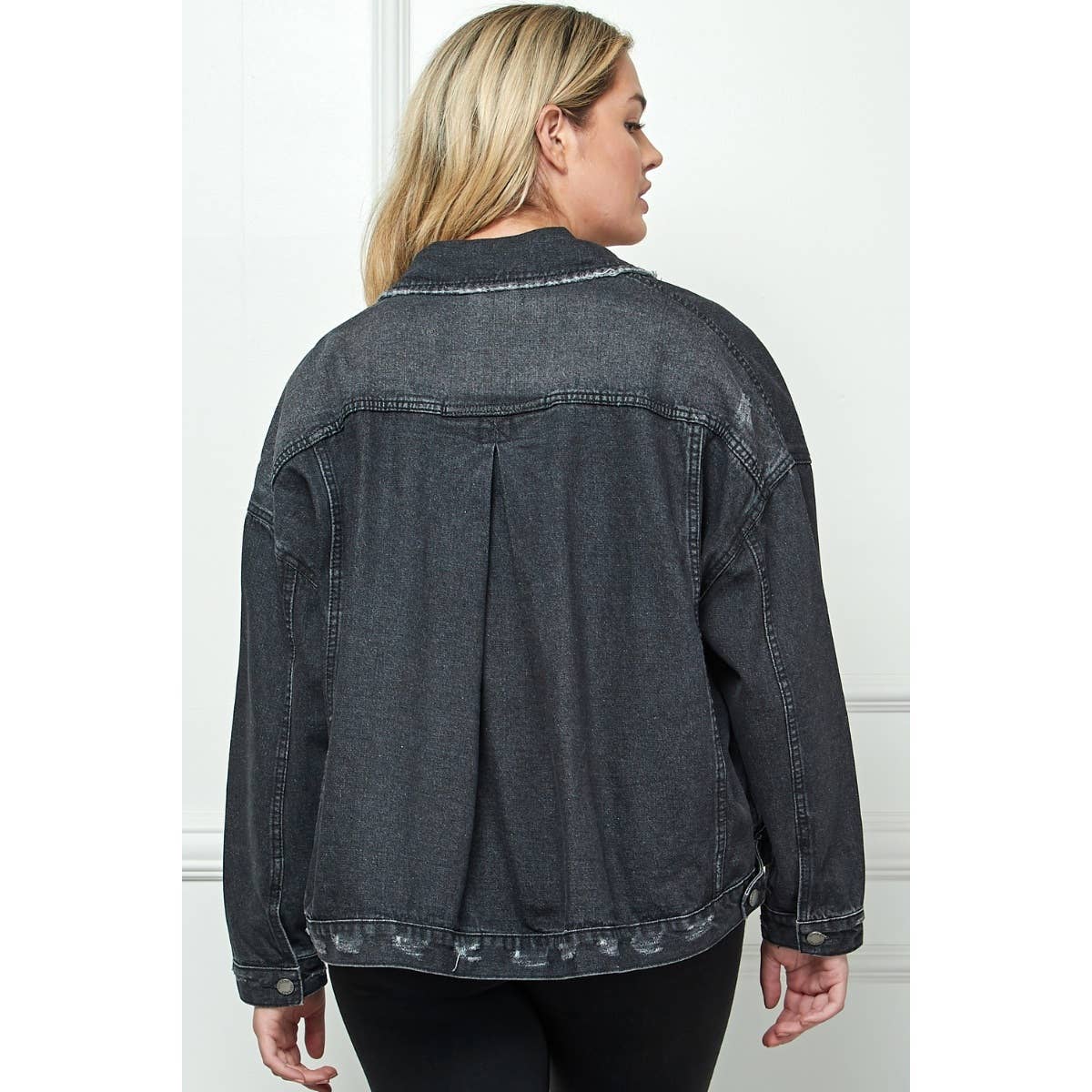 Pleated Denim Jacket - Med Denim PLUS