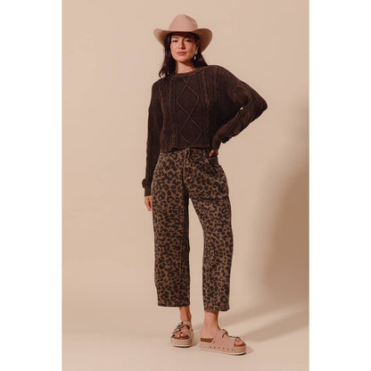 Leopard Mid Rise Barrel Pants
