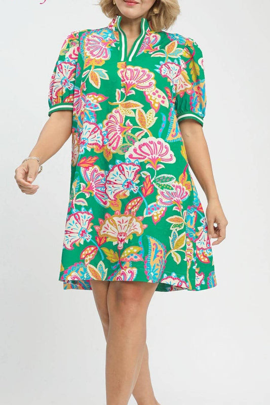 Paisley Print Puff Sleeve Tunic Dress PLUS