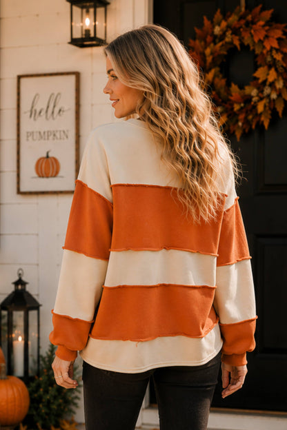 Pumpkin Appliqué Color Block Pullover