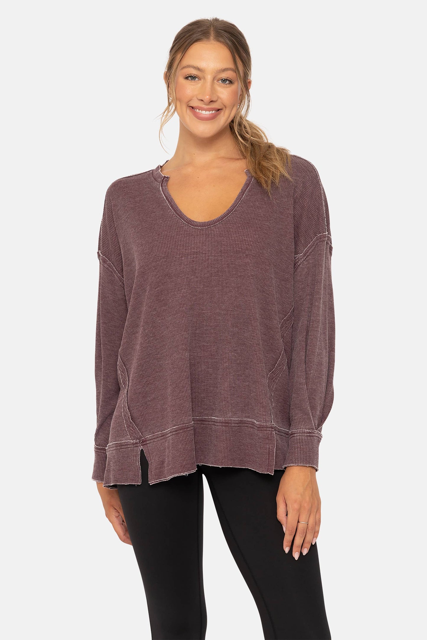 Cozy Season Waffle Knit Top | Plum