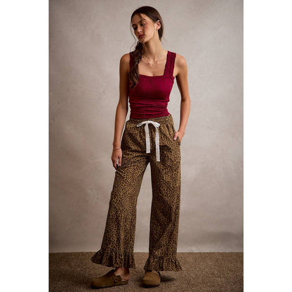 Lacey Leopard Ruffle Hem Pants