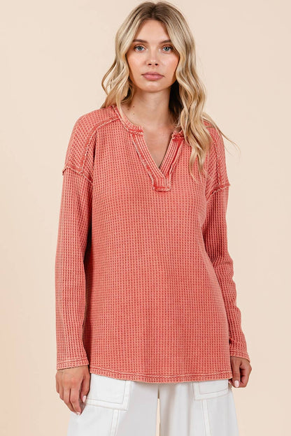 Oh So Cozy Waffle Knit V Neck