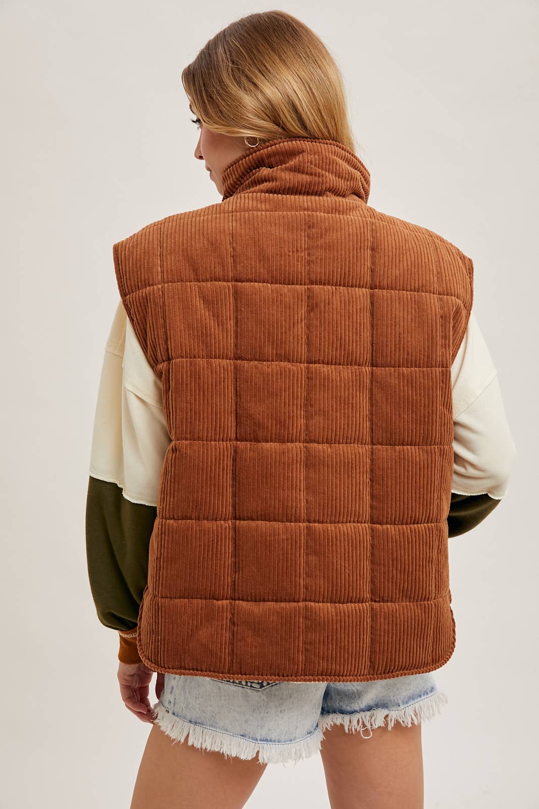 Corduroy Quilted Puffer Vest : Camel