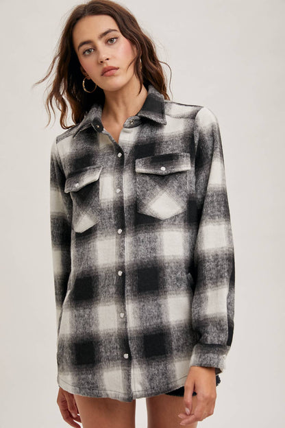 Feeling Fall Flannel Shacket / Black Plaid