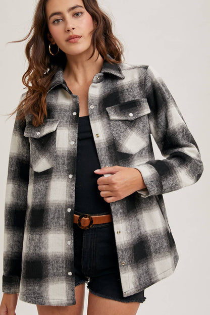 Feeling Fall Flannel Shacket / Black Plaid