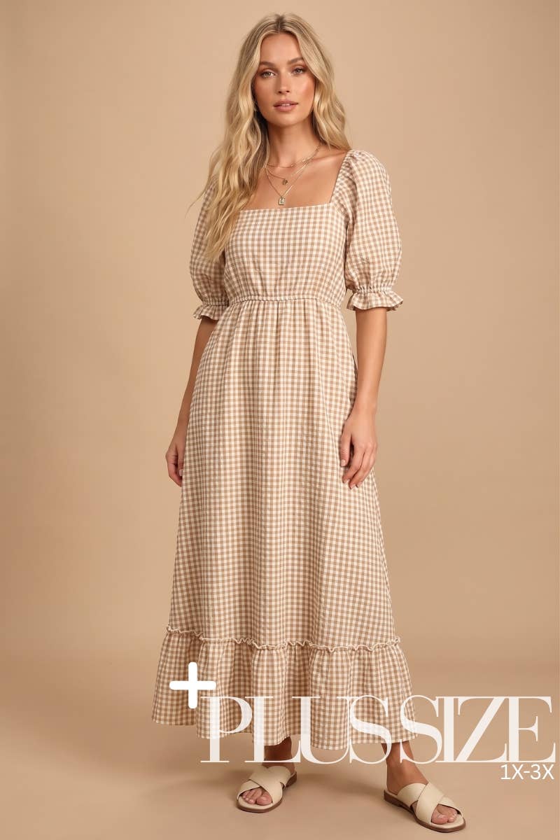 Gingham Puff Sleeve Maxi Plus