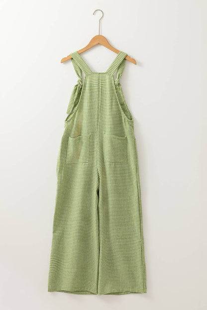 Green Gingham Wide Leg Overalls