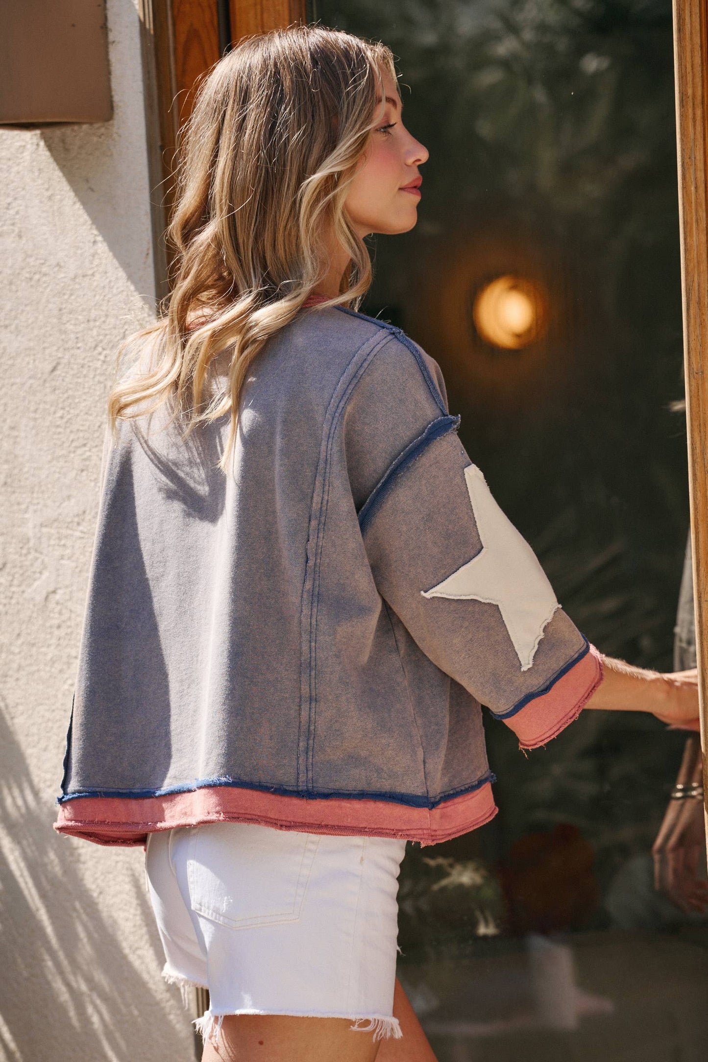 Star Sleeve Mineral Wash Top