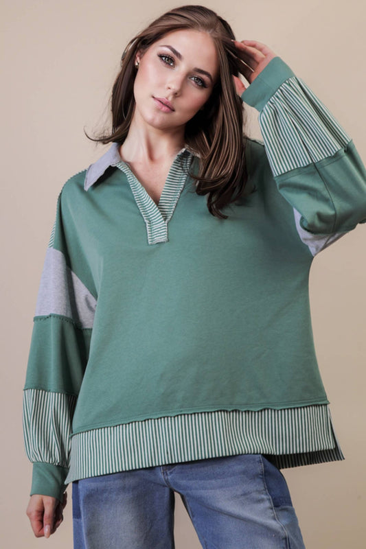 Sage Color Block Knit Top - Plus