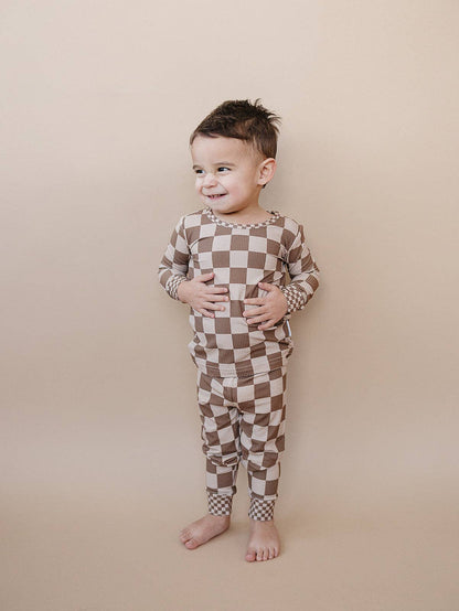 Ribbed Bamboo Two Piece Set | Latte Checkered