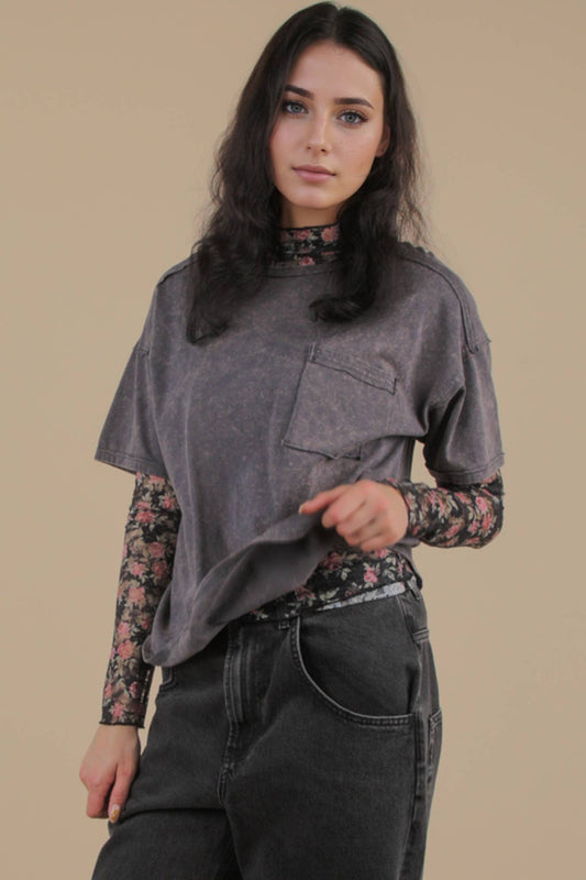 Mineral Washed Knit Pocket Tee