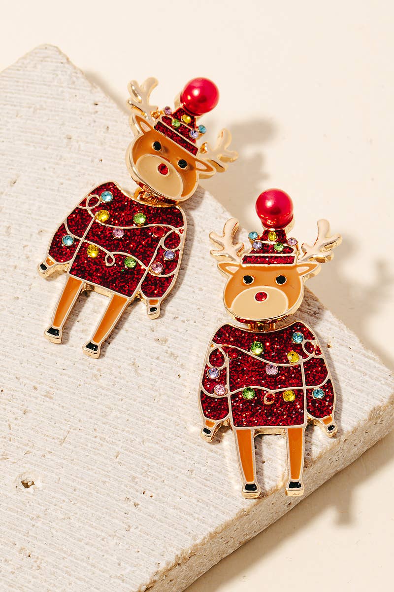 Reindeer Sweater Drop Earrings