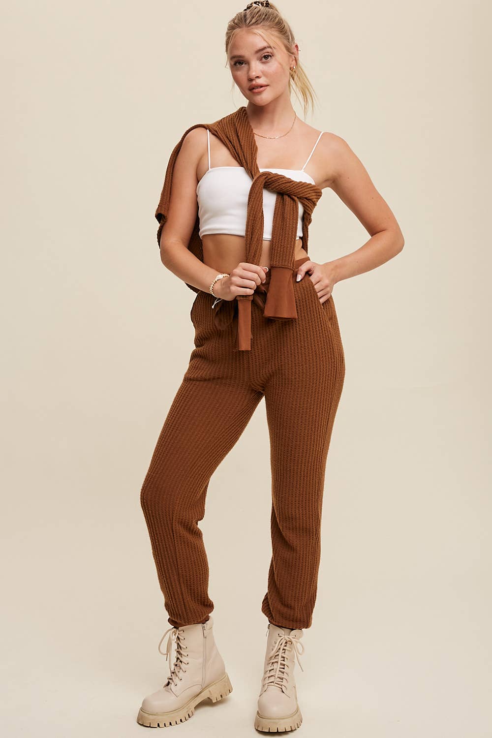 Coffee Time Waffle Knit Lounge Pant Set