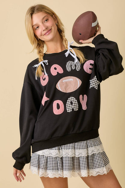 Game Day Patchwork Long Sleeve Crewneck Top