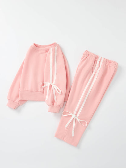 Girls Pink Bow Trim Set