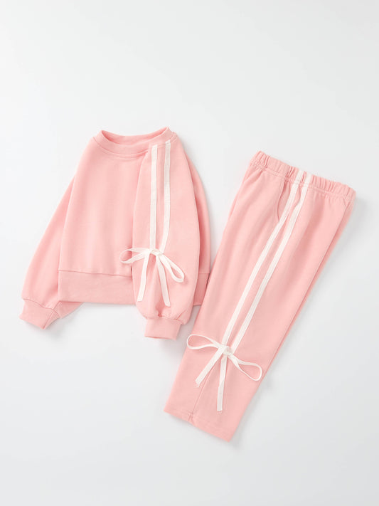 Girls Pink Bow Trim Set