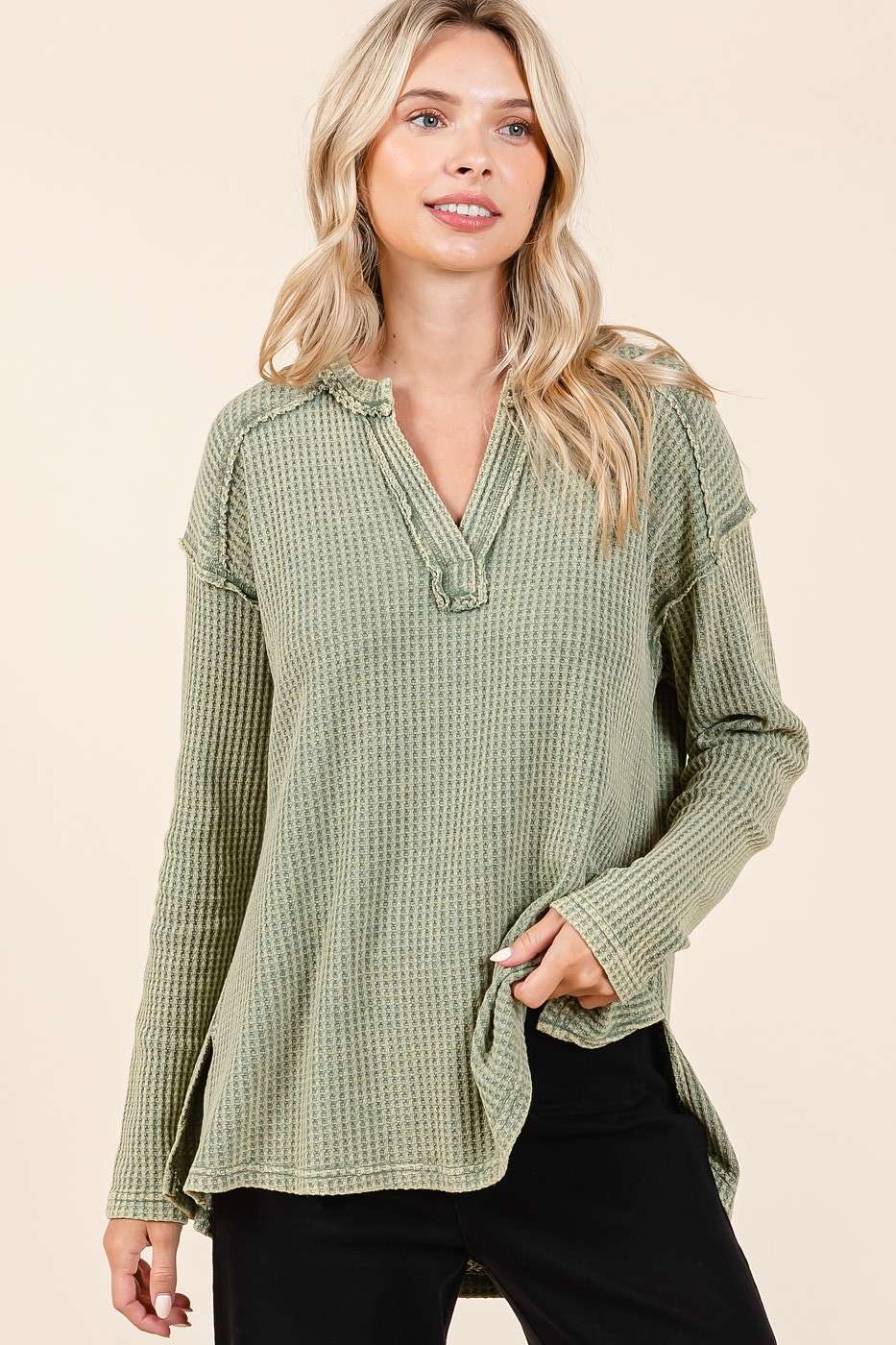 Oh So Cozy Waffle Knit V Neck