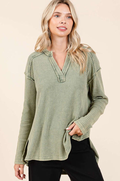 Oh So Cozy Waffle Knit V Neck
