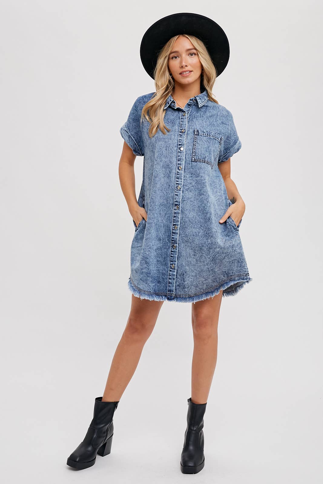 Frayed Hem Denim Dress