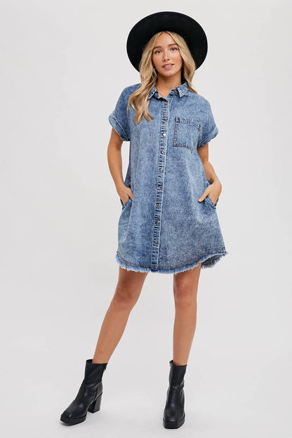 Frayed Hem Denim Dress