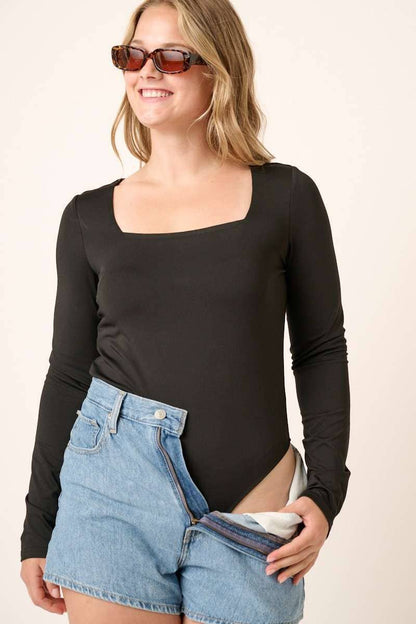 PLUS Square Neck Bodysuit: BLACK