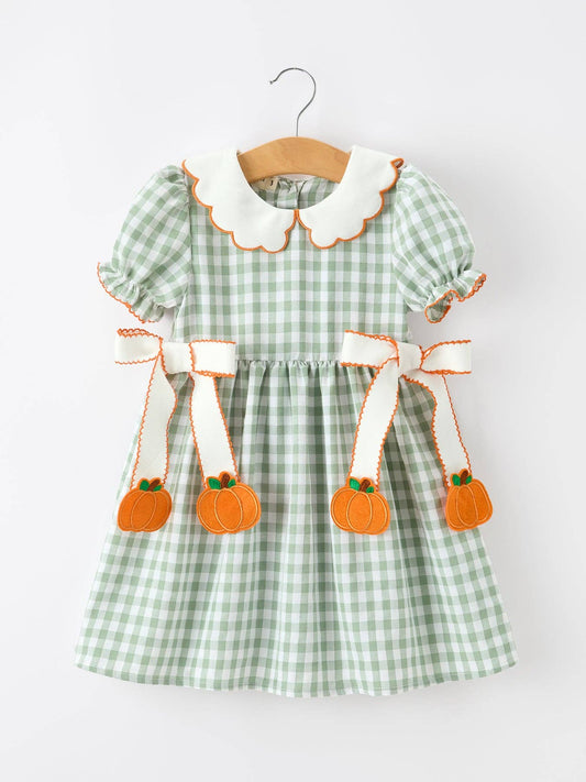 Pumpkin Plaid Smocked Dress