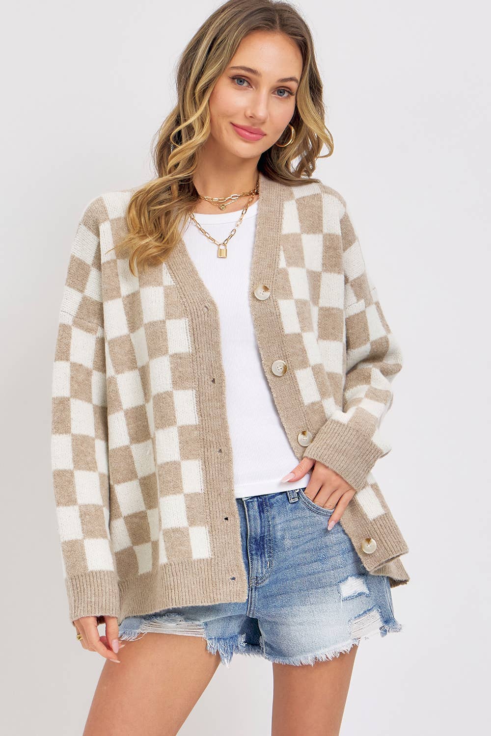 Everyday Cardigan | Beige Checkered