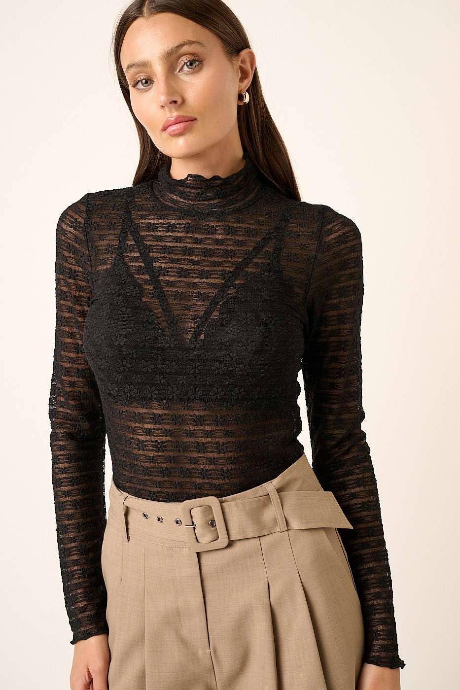 Lace Mock Neck Layering Top