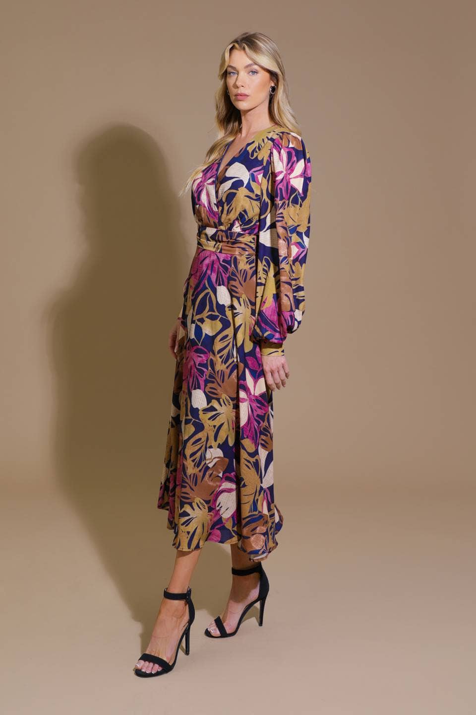 Navy and Orchid Midi Dress