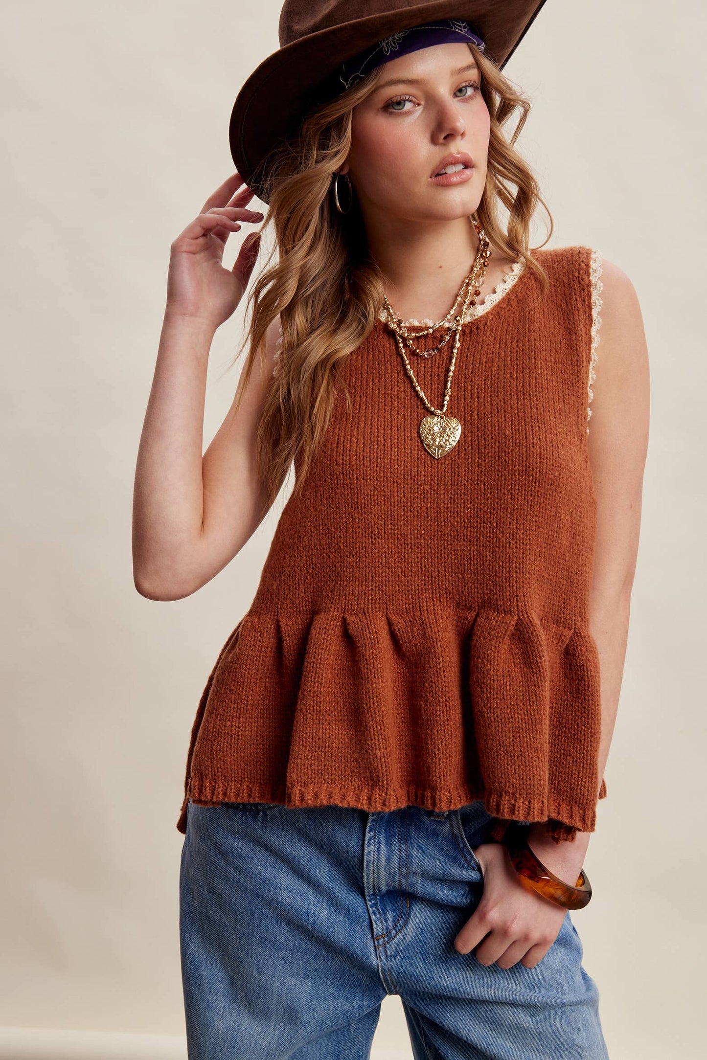 Lace Trim Peplum Top