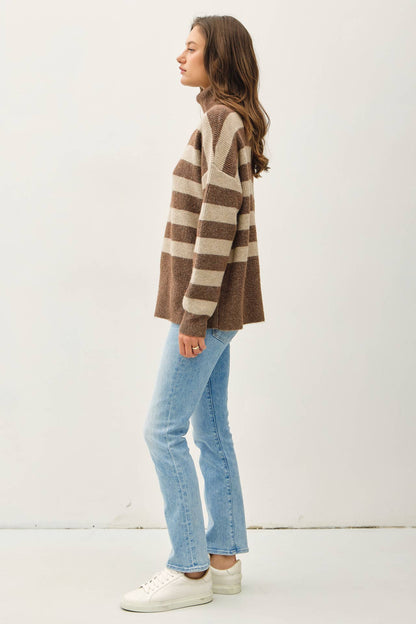 Wide Stripe Turtleneck : Cocoa