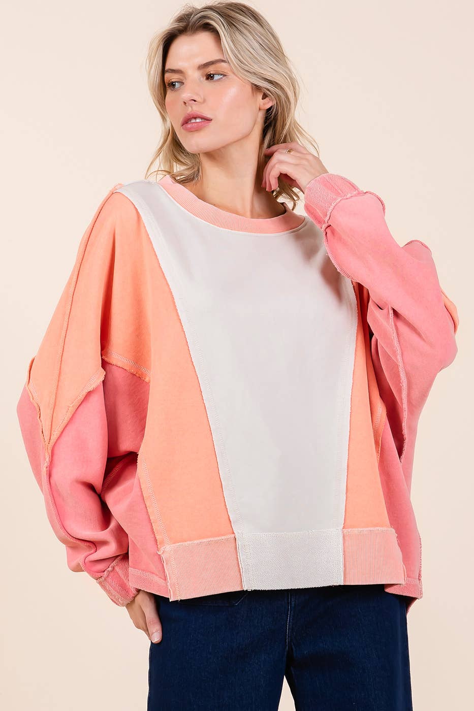 Peachy Color Block Sweatshirt