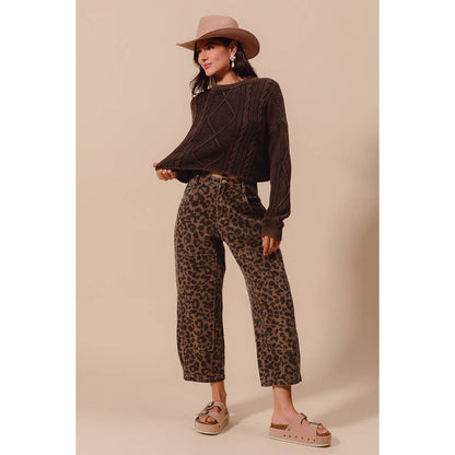 Leopard Mid Rise Barrel Pants