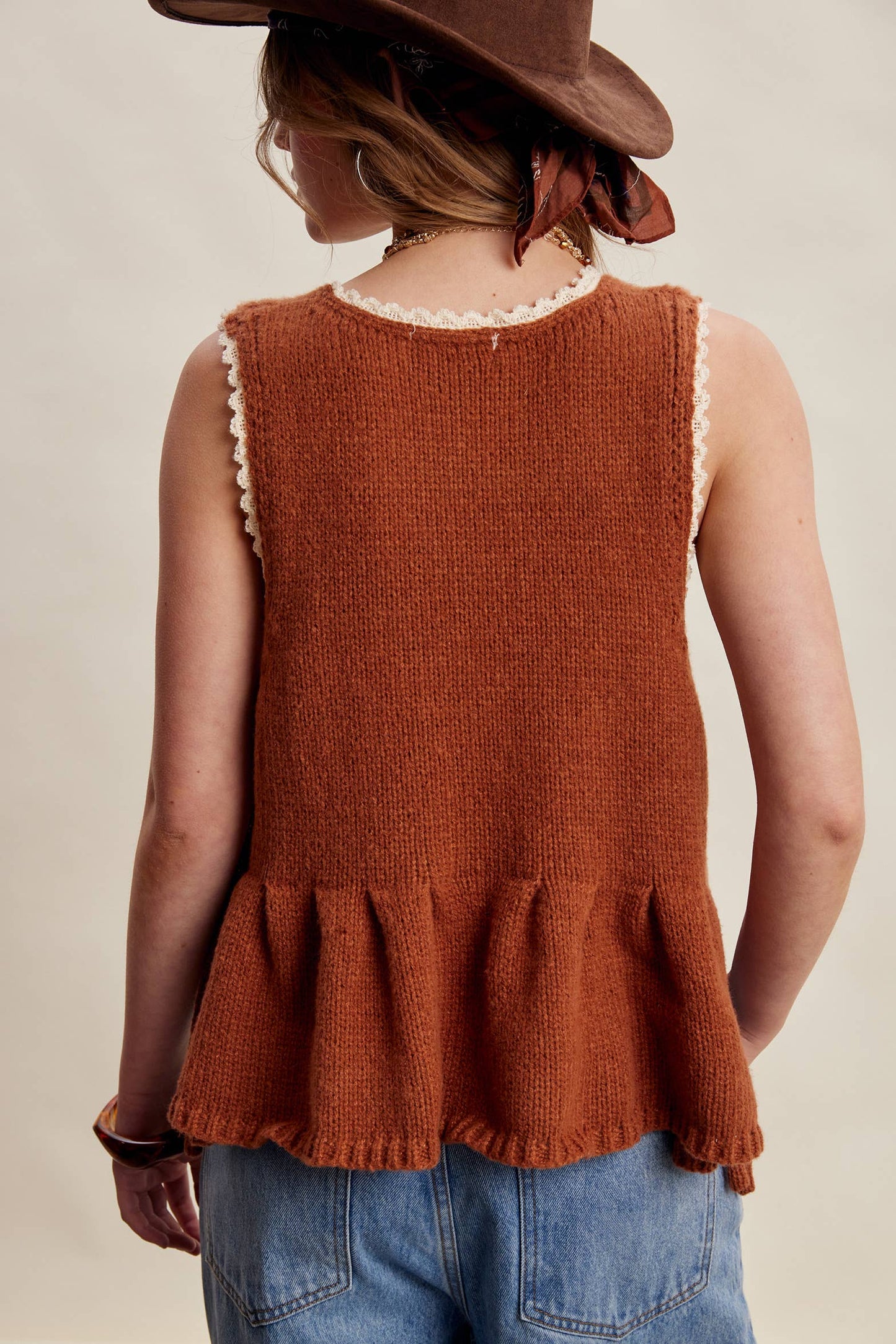 Lace Trim Peplum Top