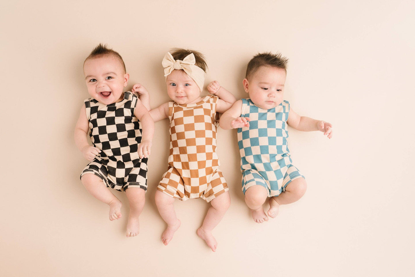 Black Checkered Waffle Bamboo Tank Romper