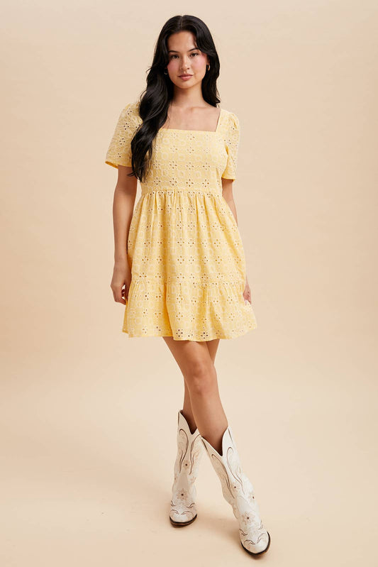 Sunwashed Lemon Eyelet Dress