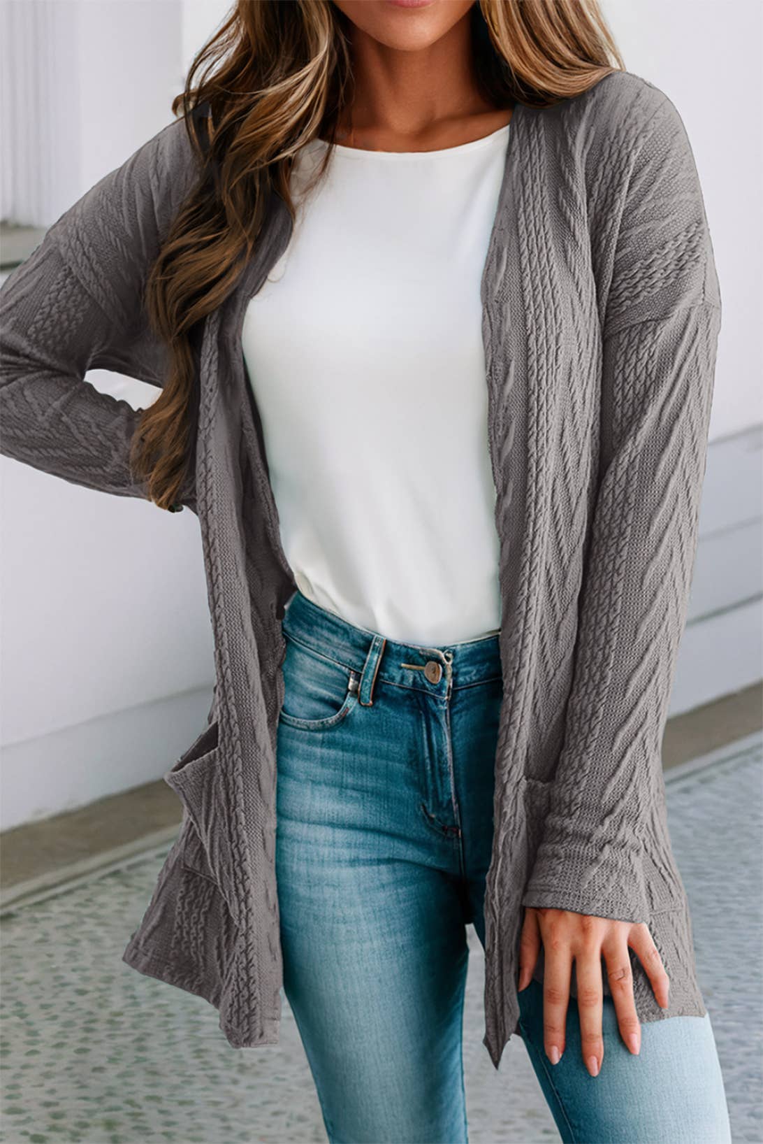 Textured Knit Cardigan | Medium Grey