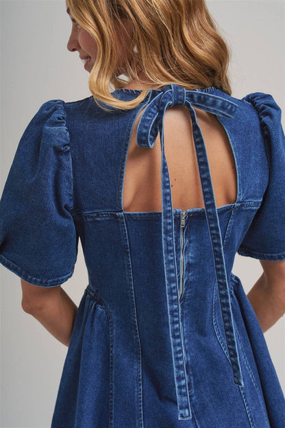Puff Sleeve Denim Dress
