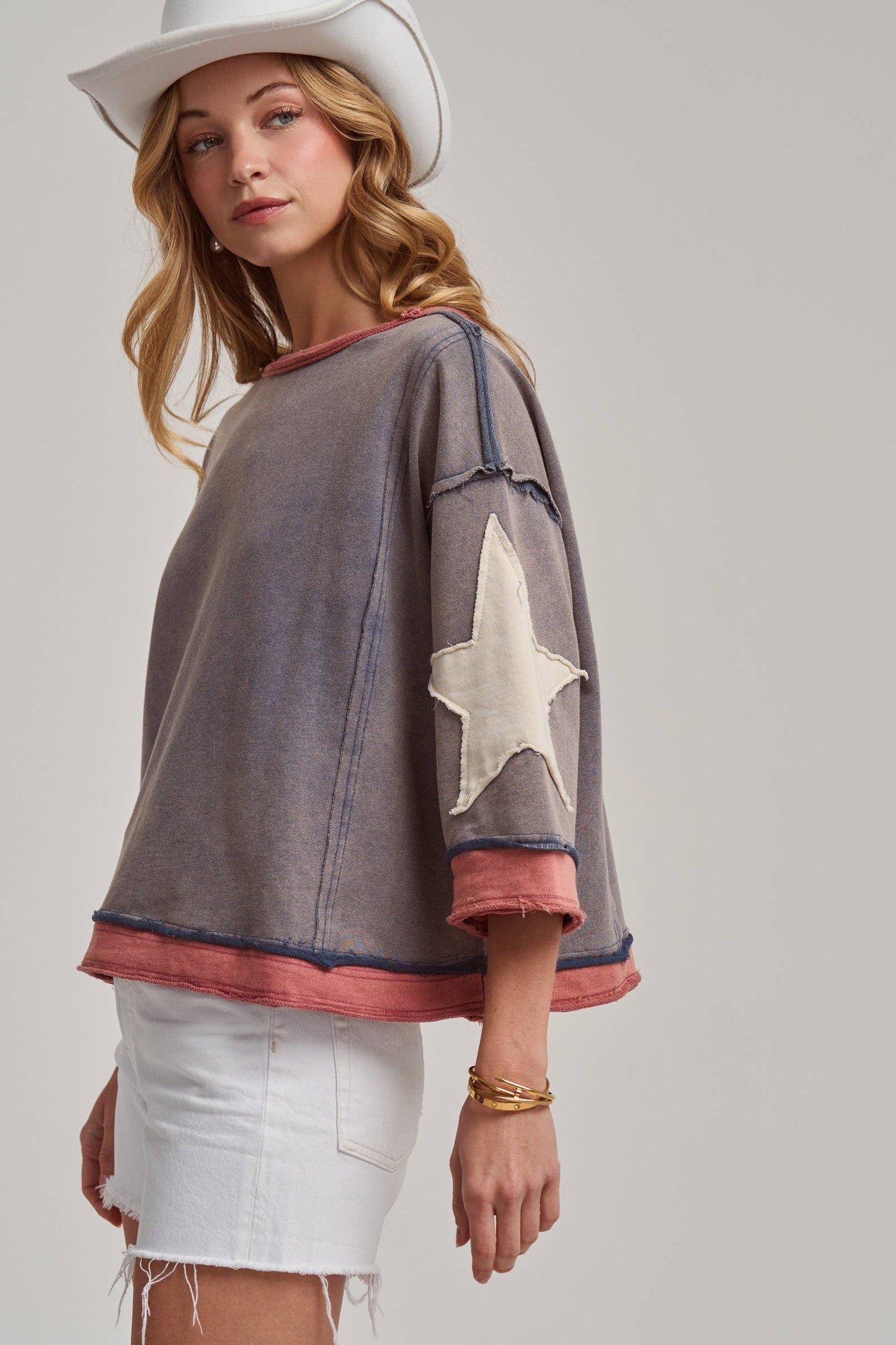 Star Sleeve Mineral Wash Top
