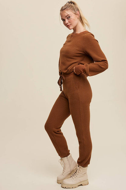 Coffee Time Waffle Knit Lounge Pant Set